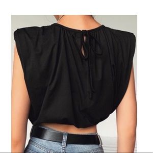 Cute shoulder padded crop top